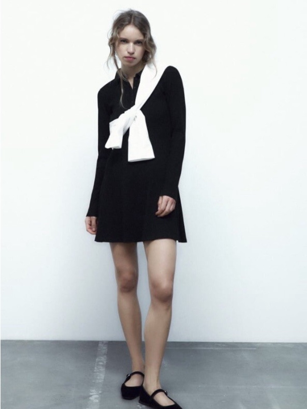Zara Black Ribbed Henley Midi Dress